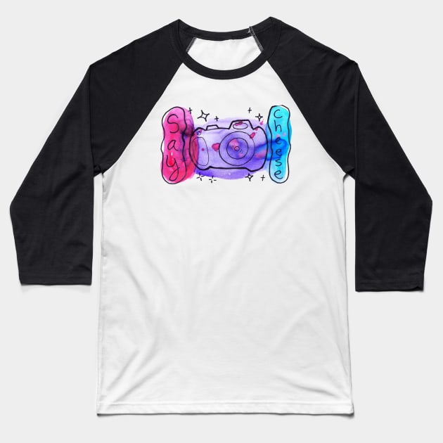 Watercolor Camera Say Cheese Baseball T-Shirt by saradaboru